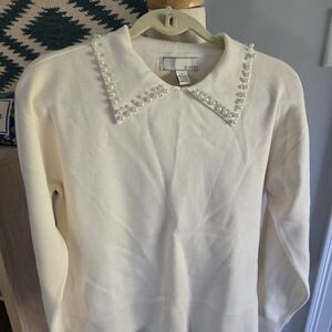 By Design Women's Cream Sweater with Pearl Collar NWOT Size Large